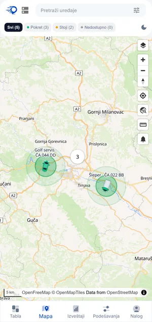 Satelitsko praćenje vozila — mapa uživo u IT Track panelu i aplikaciji — aplikacija na telefonu