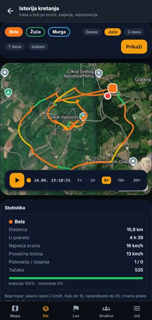 Hunter GPS - Istorija kretanja