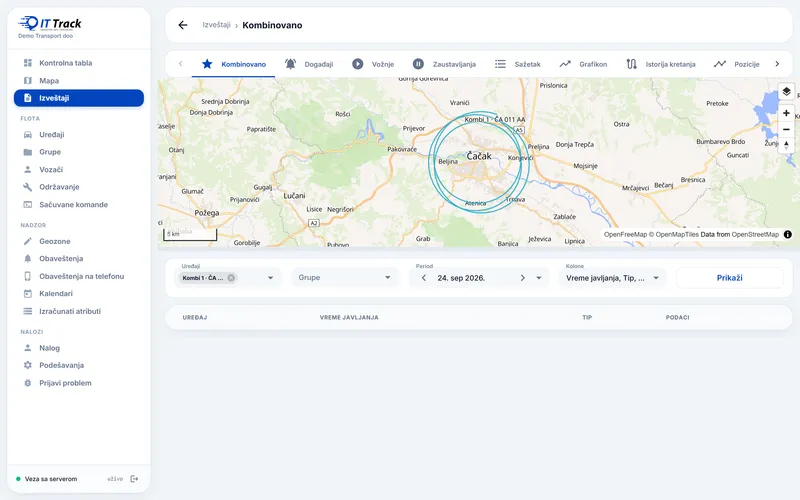 Istorija kretanja vozila sa pređenom rutom